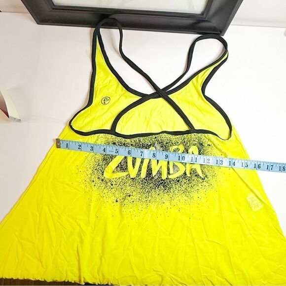 Zumba NWT! Lunar Asymmetrical Tank Top in Lemon Yellow Size Medium - Picture 7 of 7